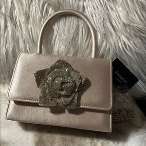 Gold Women's Handbag with Floral Accent